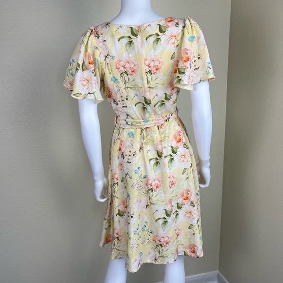 Code By Lifestyle Women’s Size 12 Yellow Floral Linen Cotton Fit & Flare Dress - Picture 9 of 16